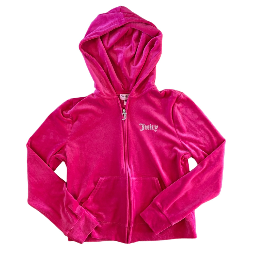 Vintage Juicy Couture Pink Bling Hooded Sweatshirt Velour Medium